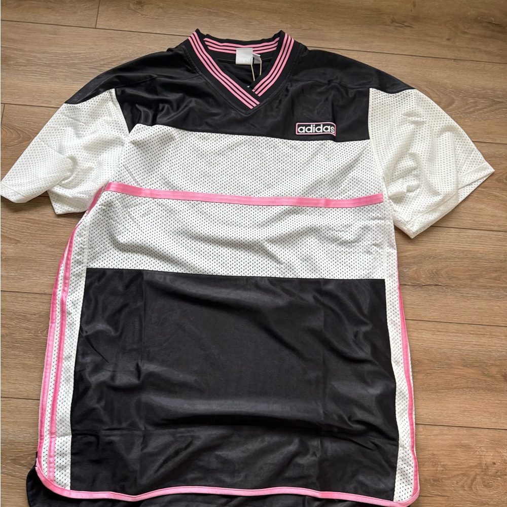 Adidas Black and White Jersey Dress with Pink Accents